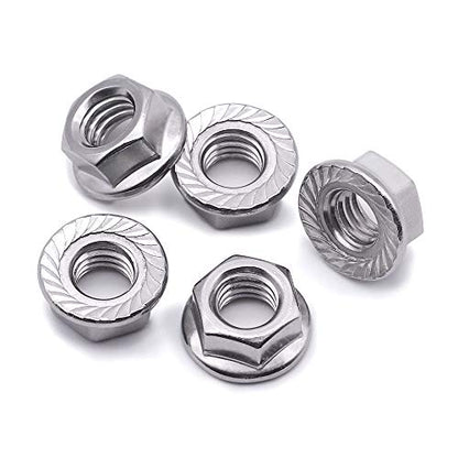 5/16"-18 Serrated Flange Hex Lock Nuts Hexagon Nuts, 304 Stainless Steel 18-8, Full Thread, Coarse Thread UNC, Pack of 10 - size: 5/16"-18
