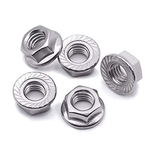 1/2"-13 Serrated Flange Hex Lock Nuts Hexagon Nuts, 304 Stainless Steel 18-8, Full Thread, Coarse Thread UNC, Pack of 10 - size: 1/2"-13