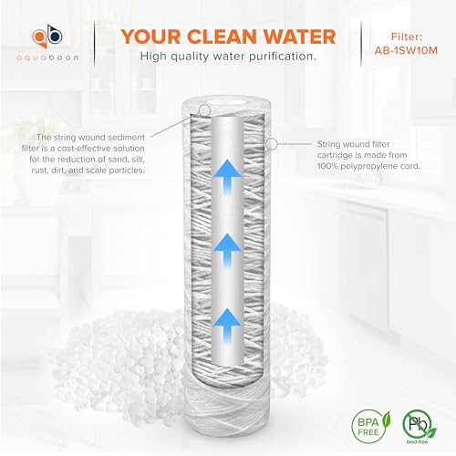 Aquaboon String Wound Water Filter Cartridge - Whole House 10 Micron 6-Pack
