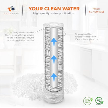Aquaboon String Wound Water Filter Cartridge - Whole House 10 Micron 6-Pack