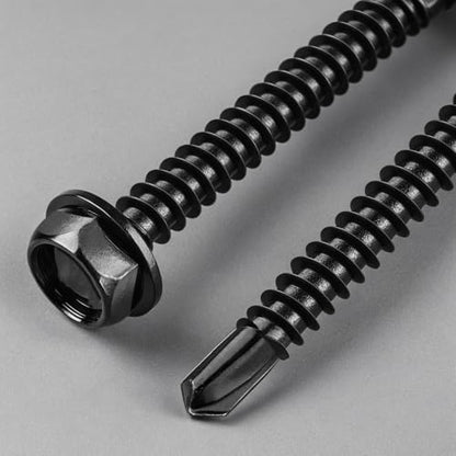 #8 x 1-1/2 Inch Self Drilling Screws, (55pcs) 0.5 lbs Black Self Tapping Screws for Metal, 410 Stainless Steel Hex Washer Head Sheet Metal Screw - color: Black 0.5lb Per Box, size: #8x1-1/2"