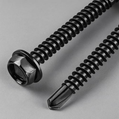#8 x 1 Inch Self Drilling Screws, (555pcs) 3 lbs Black Self Tapping Screws for Metal, 410 Stainless Steel Hex Washer Head Sheet Metal Screw - color: Black 3lb Per Box, size: #8x1"