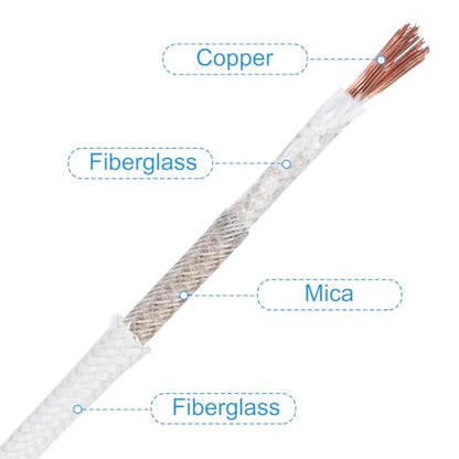 PATIKIL 16.4Ft 13AWG High Temperature Wire, -60-350 Degrees Celsius Mica Glass Fiber Electronic Wire Insulated Heat Resistant Electronical Flexible Cable for Lamp Boiler Heater, White - size: 13AWG