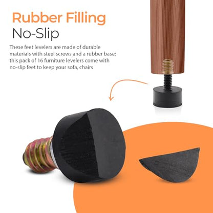 5/16 Rubber Adjustable Furniture Leveler，16 Pack Leveling Feet Screws in Threaded, Feet Levelers Screw On Furniture Glide Leveling for Table, Chair, Furniture Legs - size: 5/16 Thread, 16 Pack