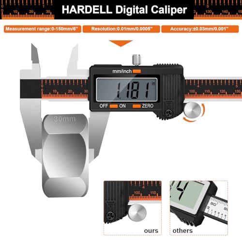 HARDELL Digital Caliper 6 Inch, Caliper Measuring Tool with Large LCD - size: 6 Inch