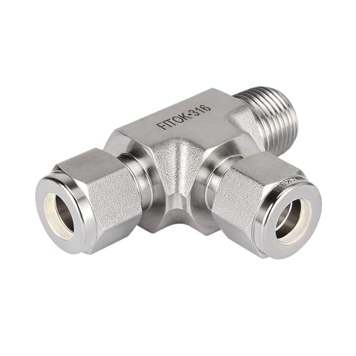 316 Stainless Steel Compression Fitting Male Run Tee 3/8" Tube OD x 3/8" Male NPT x 3/8" Tube OD, SS-TMT-FL6-NS6 - size: 3/8" OD x 3/8" MNPT x 3/8" OD