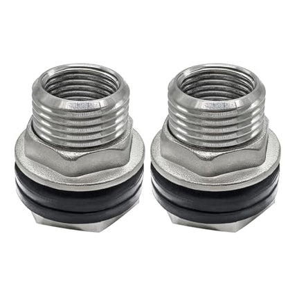 Beduan Stainless Garden Hose Bulkhead Fitting, 1 NPS Male to 3/4 GHT Female Bulkhead Water Tank Connector Thru-bulk Fitting for Rain Barrels, Aquariums, Sinks, Irrigation(Pack of 2) - size: 3/4 GHT to 1 NPS