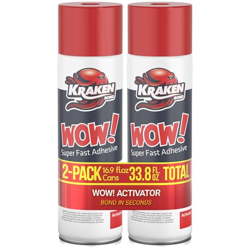 KRAKEN BOND Wow! Spray Adhesive Activator(2X16.9 Oz.) - Cyanoacrylate Super Glue Accelerator Spray for Plastic, Metal, Wood & PVC, CA Glue Activator | 2 Pack - size: 2 Pack, style: 16.90 fl. oz.