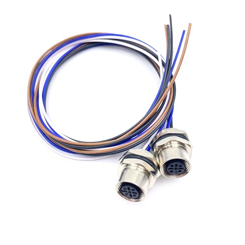 2Pcs M12 4 Pin A Code Female Connector Cable, IP67 Waterproof Back Mount Cable UnShielded Straight Aviation Socket Electrical Cable Sensor Receptacle 250V 4A (0.5Meter/1.64ft) - size: Female