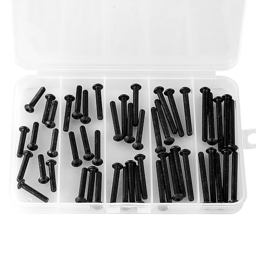 M4 x 30mm 35mm 40mm 45mm 50mm Button Head Socket Cap Screws Bolts, 10.9 Grade Alloy Steel Metric, Black Oxide Finish, Allen Hex Drive, Machine Fully Threaded, Assortment Kit 50PCS - size: M4 x 30/35/40/45/50mm (50PCS)