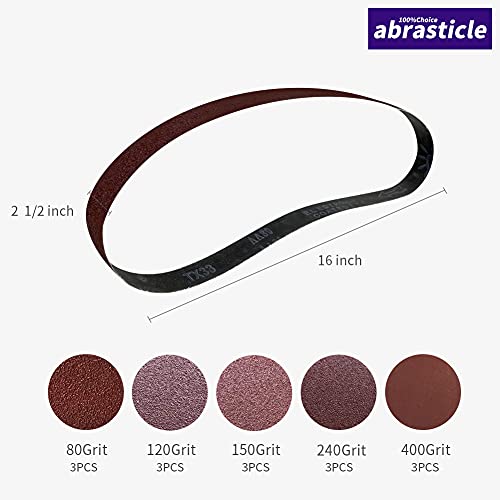 15 Pcs 2-1/2 x 16 Inch Assorted Aluminum Oxide Sanding Belt - 80/120/150/240/400 Grit - size: 2.5x16(15pcs)