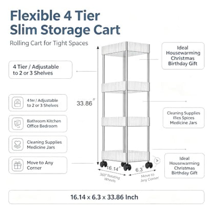 Sooyee Slim Rolling Storage Cart, 4 Tier, Clear - color: Clear, size: Slim 4 Tier