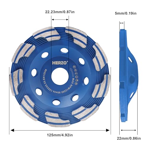 HERZO Diamond Concrete Cup Wheel 5 Inch, Grinding Cup Wheel for Stone Concrete Surface, Cement, Marble, Rock, Granite, and Thinset Removing, Angle Grinder Wheels Cup - size: 5 Inch New Version