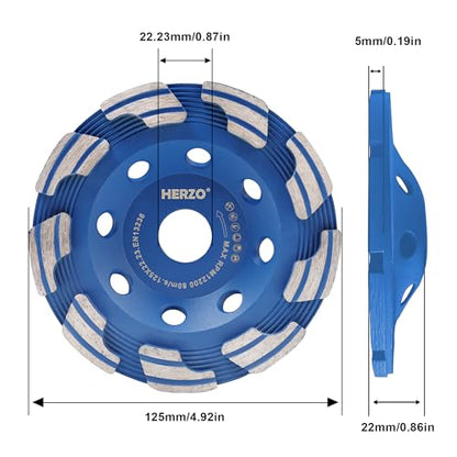 HERZO Diamond Concrete Cup Wheel 5 Inch, Grinding Cup Wheel for Stone Concrete Surface, Cement, Marble, Rock, Granite, and Thinset Removing, Angle Grinder Wheels Cup - size: 5 Inch New Version