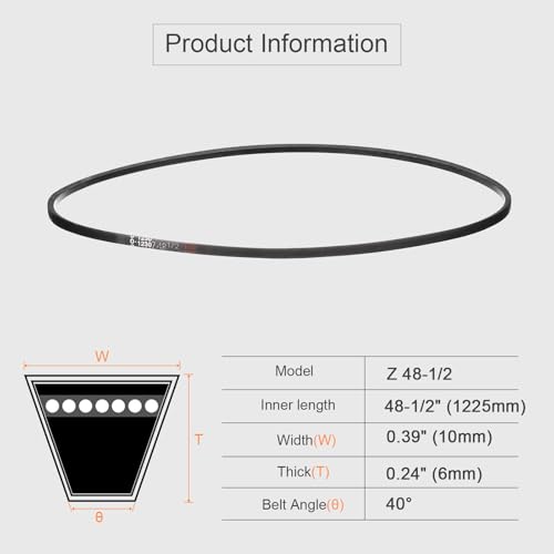 HARFINGTON Z-48-1/2 Z Type V-Belt 1225mm/48-1/2 Inner Length x 0.39" Width x 0.24" Height, Z-Type Closed-Loop Rubber Transmission Belt - size: Z-48-1/2