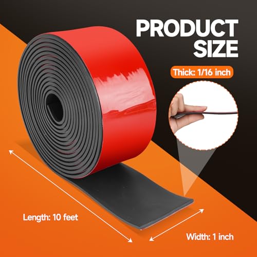 TORRAMI Neoprene Rubber Strips & Rolls - Adhesive Solid Neoprene Sheets for DIY Weather Stripping & Gasket Seal (1' Wide x 1/16" Thick x 10' Long) - size: 1" Wide X 10' Long, style: 1/16 (.062)" Thick