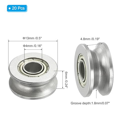 PATIKIL V-Groove Bearing, 20 Pack 4x13x6mm V Groove Guide Pulley Carbon Steel Sealed Ball Bearings Rail Roller Bearing Wheel for Track Liner Motion System - size: 4x13x6mm
