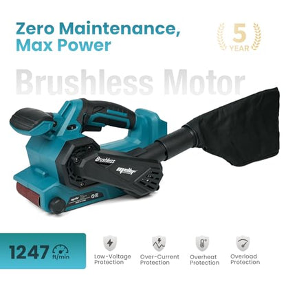Upgraded Cordless Brushless Belt Sander Compatible with Makita 18V Battery - color: Blue