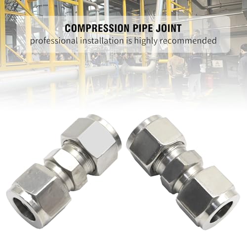 EATAKWARD 2 Pcs Stainless Steel Compression Tube Fittings, 1/2 Inch OD x 1/2 Inch OD Straight Union Connector with Double Ferrules for Connecting Tubes - size: 1/2 Inch OD x 1/2 Inch OD