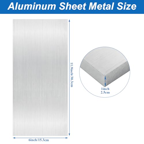 6061 Aluminum Sheet Metal 6 x 12 x 1Inch (25.4MM) Heat Treatable Rectangle Flat Plain 1.0 Inch Thickened Aluminum Plate Covered with Protective Film for Welding, Industrial