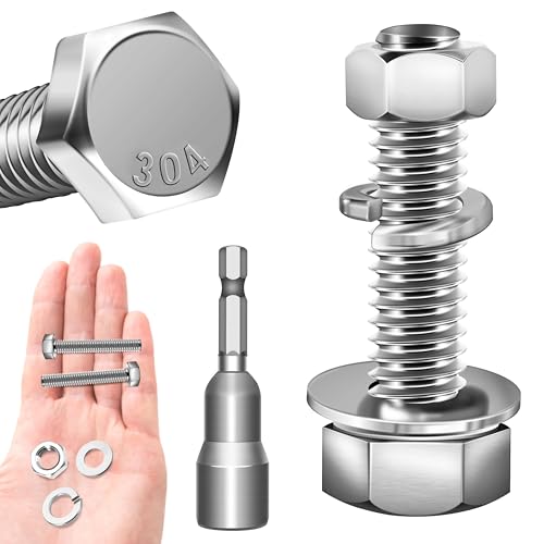 (12 Sets) 5/16 Bolt, 5/16-18 x 1-1/4" Hex Head Screws Nuts and Bolts Kit with 5/16 Stainless Steel Bolts, Nuts Bolts Washers Assortment, Fully Threaded by Marysino - color: (Silver)-5/16, size: 1-1/4"