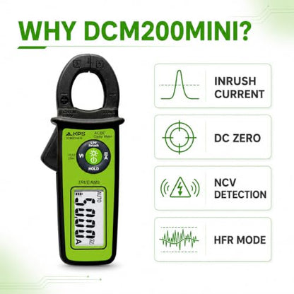 KPS DCM200MINI True RMS Clamp Meter, 300A AC/DC, NCV, 6000-Count Display