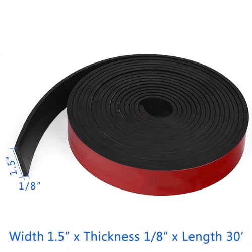 WochiTV Adhesive Solid Rubber Strips, 1.5" Wide x 1/8" Thick x 360" Long Self Stick Black Neoprene Rubber Rolls Perfect for DIY Insulation Cushion Gasket, Sealing, Liner, Weather Striping - size: 1.5" W X 360" L, style: 1/8" Thick Adhesive