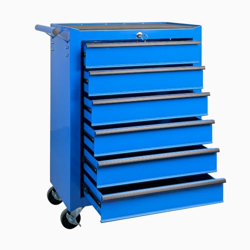 Rolling Metal Tool Chest with 6 Drawers, 20" 6-Drawer Tool Chest Cabinet with Ball Bearing Drawer Slides, Steel Tool Storage Box Organizer -Blue - color: Blue-6