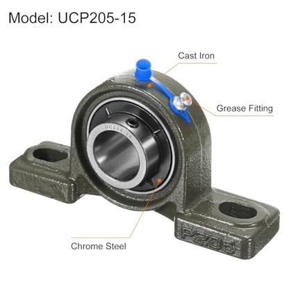 uxcell 2 Pcs UCP205-15 Pillow Block Bearings 15/16 inch Bore Self Alignment, Solid Cast Iron Base Mounted Chrome Steel Bearings - size: UCP205-15