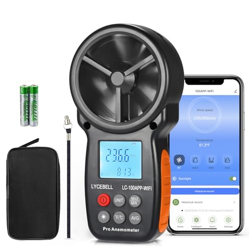 WiFi Anemometer Handheld, Digital HVAC Outdoor Wind Meter with Samrt APP