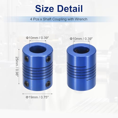 Flexible Shaft Coupling(10mm|10mm): 4 Pcs Blue Aluminum Alloy - color: Blue, size: 10mm x 10mm (19mm OD, 25mm L)