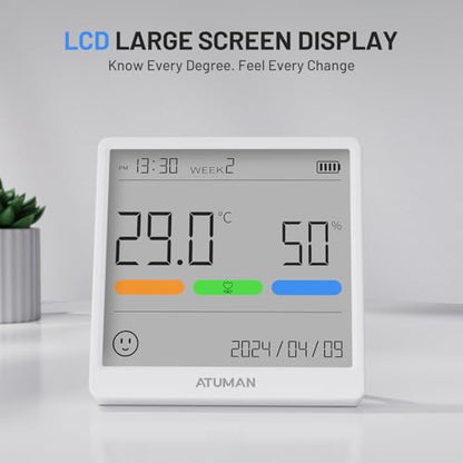 ATuMan THse Digital Thermo-Hygrometer with High-Precision Sensor, 4.3'' Large LCD Display & Long Battery Life - Indoor Temperature Humidity Monitor for Home, Office, Greenhouse - style: THse