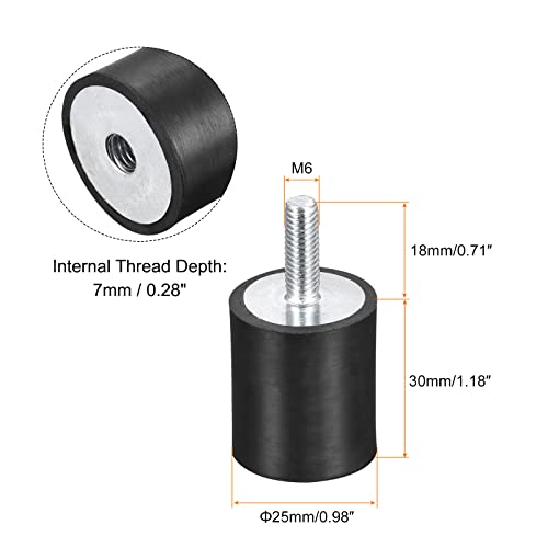 uxcell Rubber Mounts 6pcs M6 Male/Female Vibration Isolator Shock Absorber, for Garage Motor Air Compressor Car Boat Bobbins, D25mmxH30mm - size: M6x25mmx30mm
