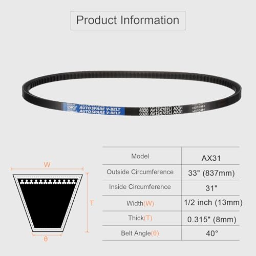 uxcell AX31 EPDM V-Belt,Industrial Rubber V Belt 1/2" Wd x 31" Inside Circ - size: AX31
