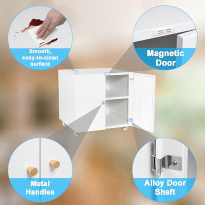 Rolling Metal Fridge Printer Stand Cabinet with Storage, White - color: White - 24''wx24''dx24''h