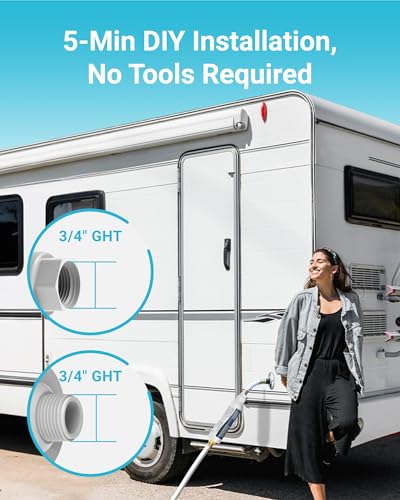 AQUA CREST RV Inline Water Filter, Garden Hose & Camper Water Filter - style: 4-Pack Filters with 2 Hose Protectors