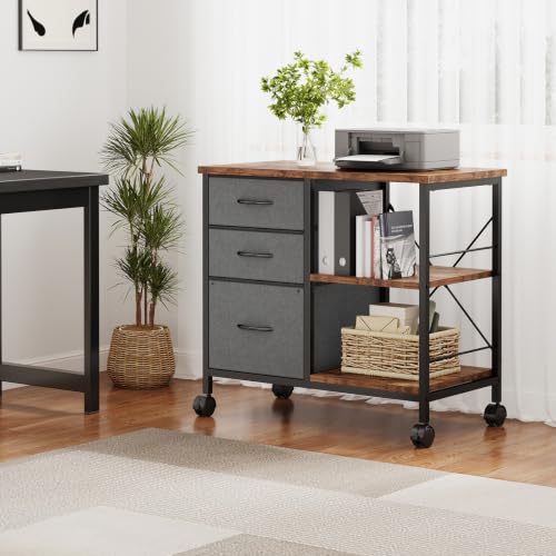 DUMOS 3 Drawer Mobile File Cabinet, Rolling Printer Stand with Storage - color: Grey