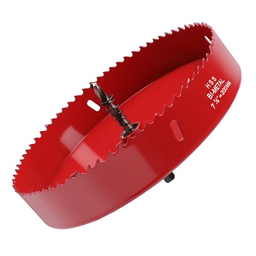 7.87 Inches/200mm Bi-Metal Hole Saw with Pilot Bit & Arbor - color: Red, size: 7.87 inches