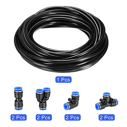 M METERXITY Pneumatic Tubing - Polyurethane Air Compressor Hose with Push to Connect Fittings, Apply to Air Line Transfer (6mm OD 4mm ID, 32Ft, Black)