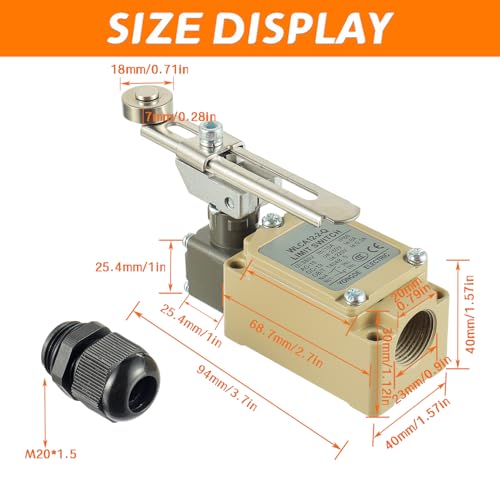 WLCA12-2-Q Adjustable Roller Lever Arm Limit Switch - size: 1 Pcs