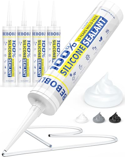 Silicone Caulk & Sealant Clear, 100% Waterproof Silicone Sealant, Shrink & Crack Proof, Silicone Caulking for Kitchen, Bathroom, RV, Interior & Exterior Use, 10.2 FL. OZ/300ML, 4 Pack - color: Clear, size: 4 Pack