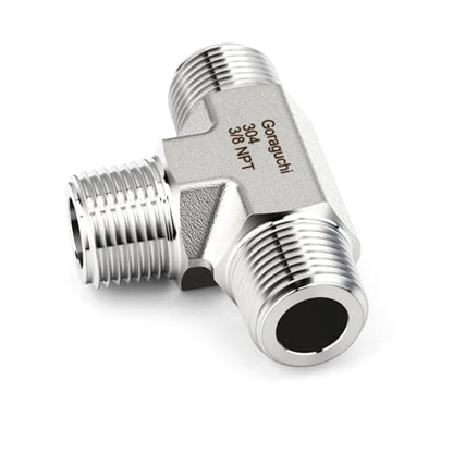 1PCS 304 Stainless Steel Square Tee Pipe Fittings, 3/8" NPT Male Pipe Fittings, for Fuel/Air/Water/Gas/Oil - color: Tee（M/M/M）, size: 3/8"NPT