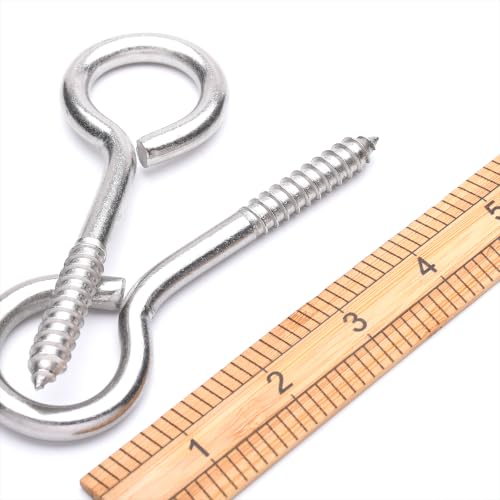 2 pcs 3/8" x 5" Stainless Steel Screw Eye Hooks, Load Capacity 500 lb, M10 - size: M10-5'', 2Pcs