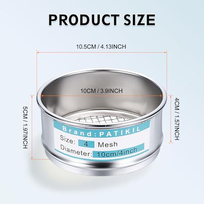 PATIKIL Lab Sieve 4 Mesh(5mm) 3.9"(10cm) Diameter Sifting Screen - size: 4 Mesh(5mm)/3.9"