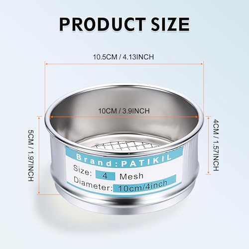 PATIKIL Lab Sieve 4 Mesh(5mm) 3.9"(10cm) Diameter Sifting Screen - size: 4 Mesh(5mm)/3.9"