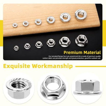 150Pcs M3 M4 M5 M6 M8 M10 Serrated Flange Nuts, Carbon Steel Metric Nickel Plated Flange Hex Lock Nuts for DIY Home Mechanism, Silver - color: Nickel-plated