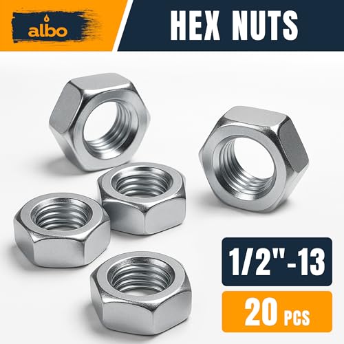 ALBO 20 PCS 1/2-13 Hex Nuts – Stainless Steel 304 SAE Nuts Set in Reusable Box – Heavy-Duty Hardware for Automotive & DIY – 1/2 Nuts, SAE Nut Assortment - size: 1/2"-13, 20pcs