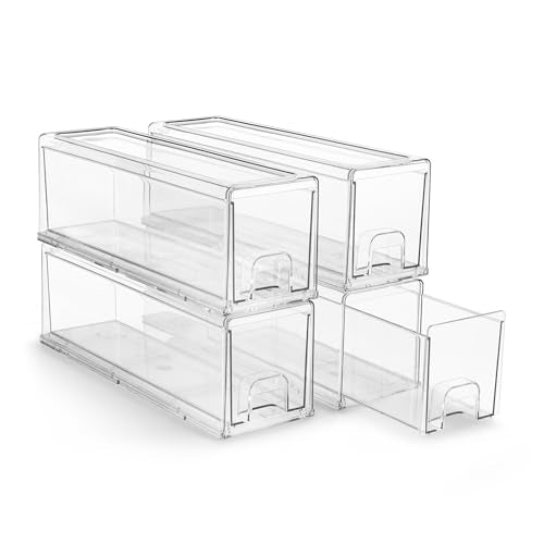 Sorbus Clear Stackable Storage Drawers with Pull-Out Bins (Small, 4 Pack) - color: 4 Pack, size: Small
