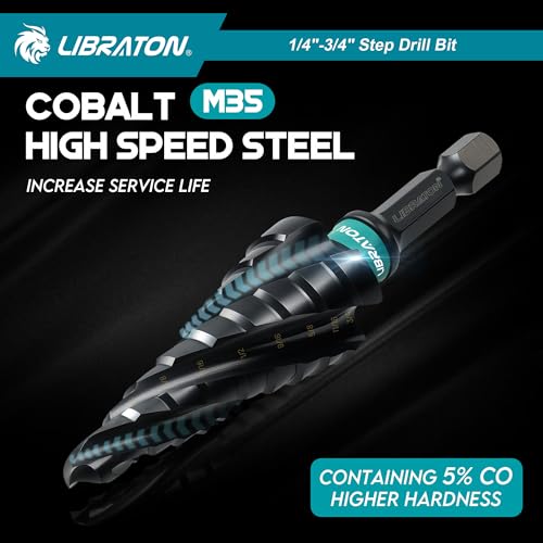 LIBRATON Four Spiral Flute Step Drill Bit Set 1/4"-3/4", M35 Step Bits - style: 1/4'' -3/4''