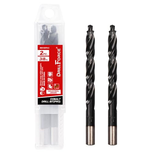 2PCS 3/8" Cobalt Drill Bits Set (Pro), Industrial Grade M35 Titanium Aluminum Nitride, Upgraded Bullet Point Tip, for Hardened Metal, Stainless Steel - size: 3/8"(2PCS)
